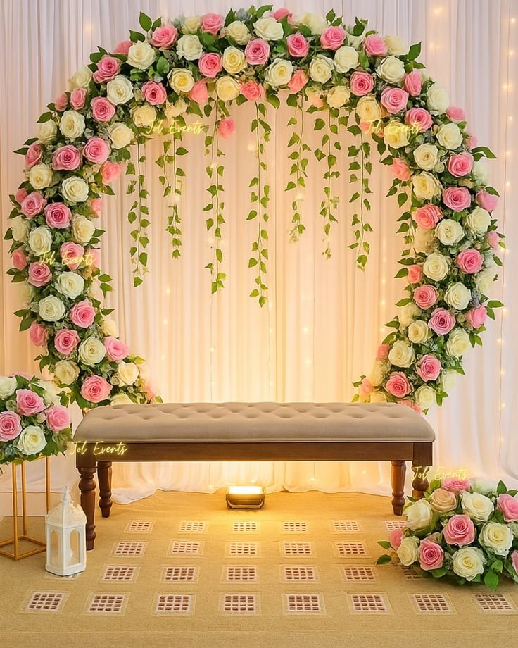 Floral wedding arch with bench artificial flower decoration in dubai ,sharjah,ajman,UAE